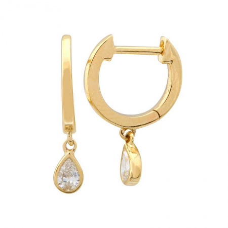 Gold Pear Shape Diamond Huggie Earrings