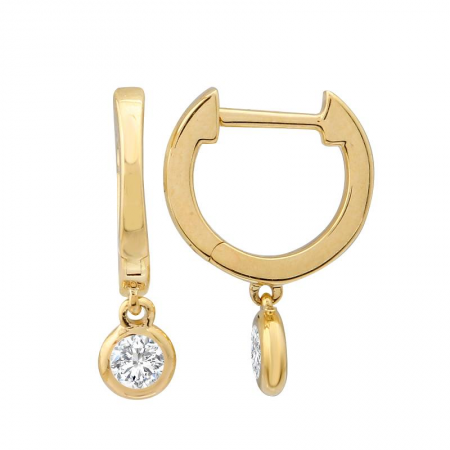 14k Bezel Set Diamond Huggie Earrings