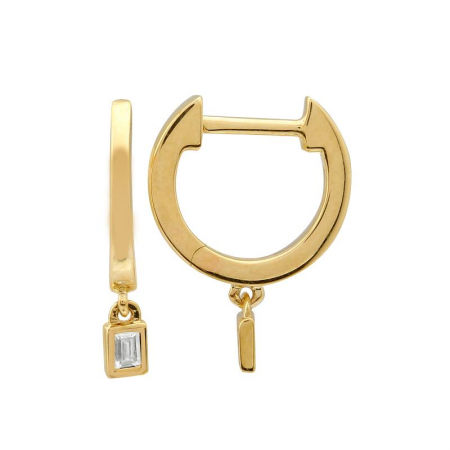 14k Baguette Diamond Huggie Earrings